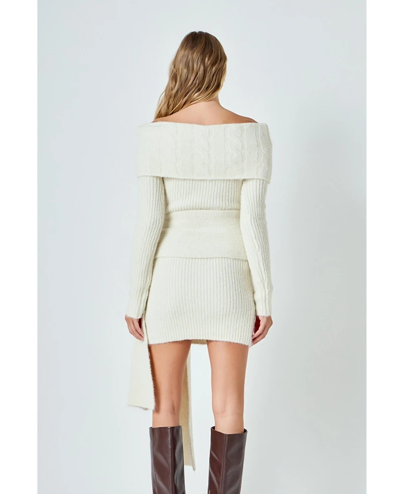 endless rose Women's Off Shoulder Sweater Mini Dress