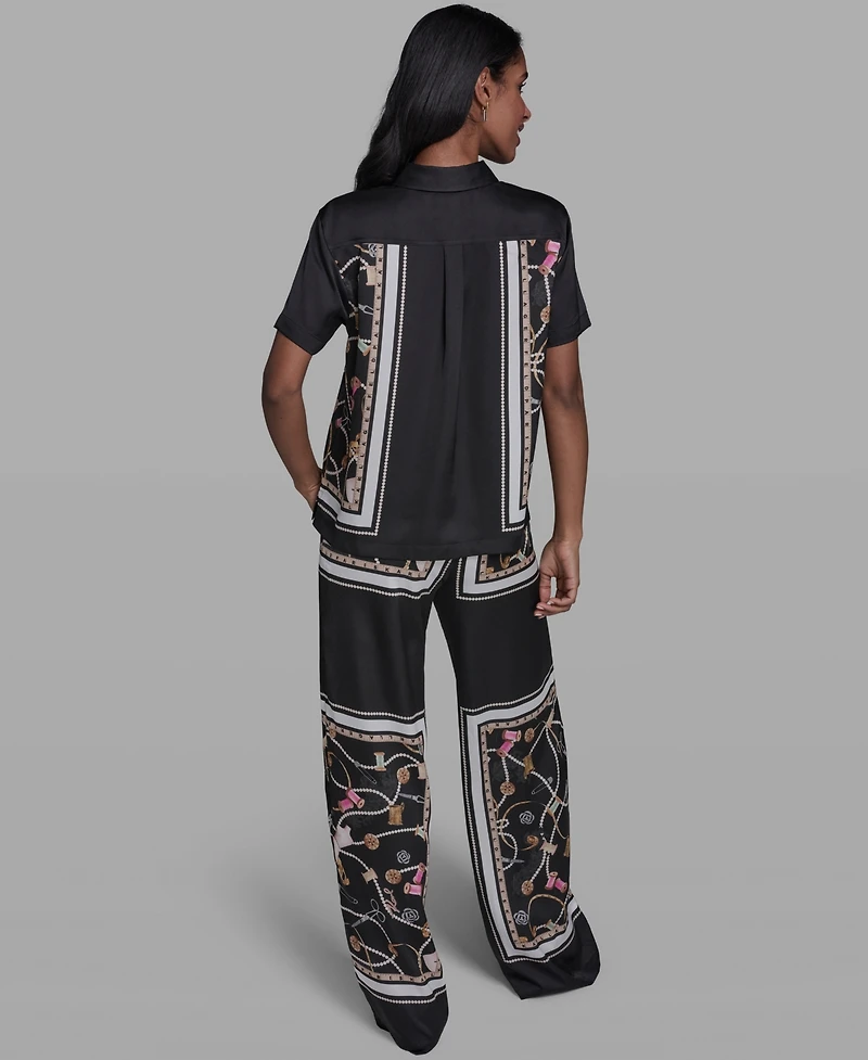 Karl Lagerfeld Paris Women's Collared Short-Sleeve Printed Top