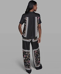 Karl Lagerfeld Paris Women's Collared Short-Sleeve Printed Top