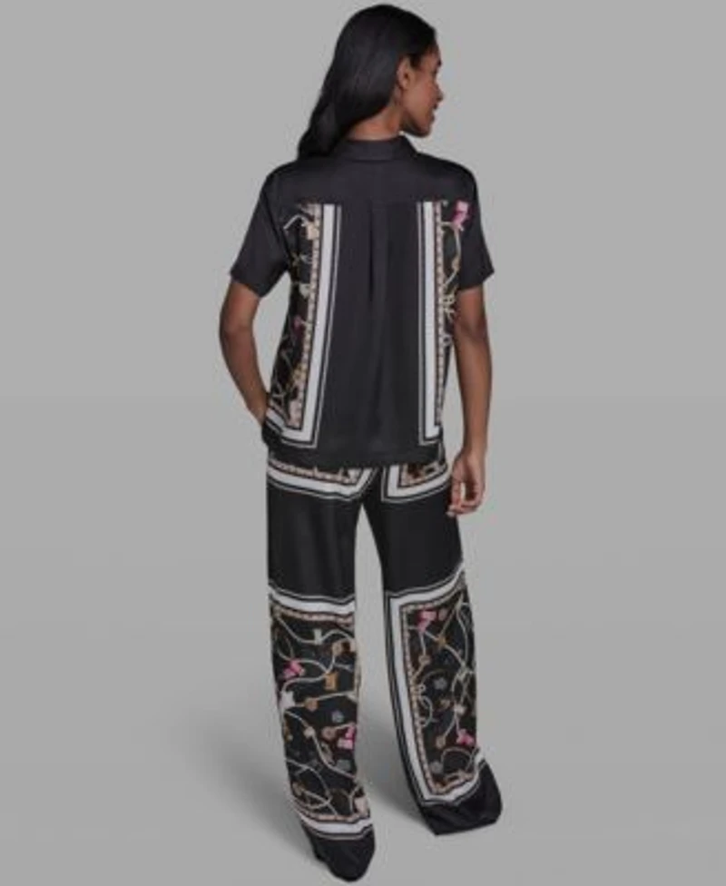 Karl Lagerfeld Paris Womens Collared Short Sleeve Printed Top Pants