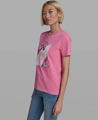 Karl Lagerfeld Paris Women's Rose Print Crew Neck T-Shirt