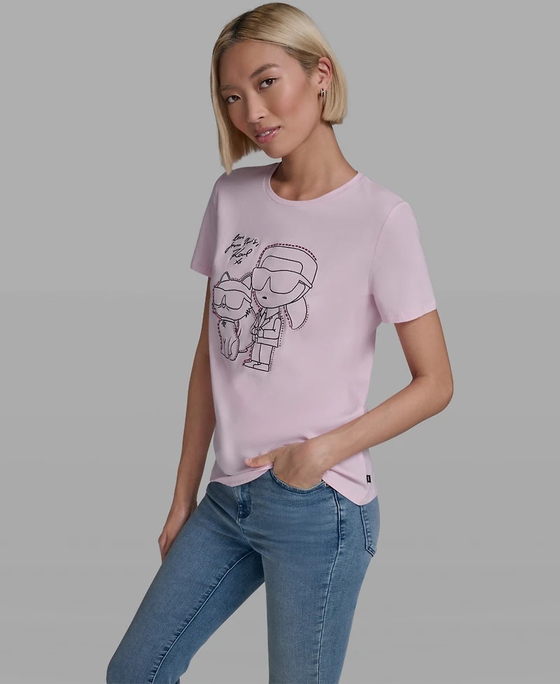 Karl Lagerfeld Paris Women's Crew Neck Short-Sleeve T-Shirt