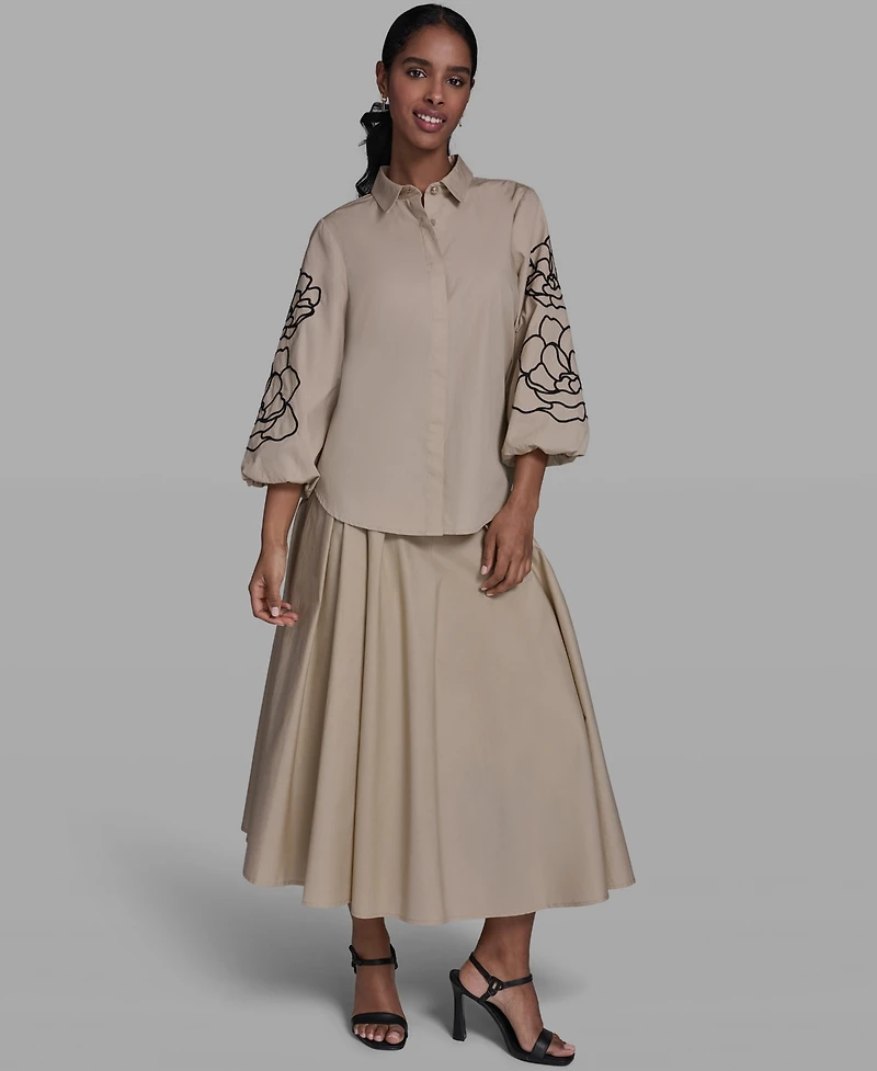 Karl Lagerfeld Paris Women's Floral Detailed Collared Blouse