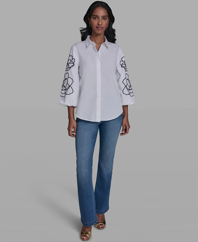 Karl Lagerfeld Paris Women's Floral Detailed Collared Blouse