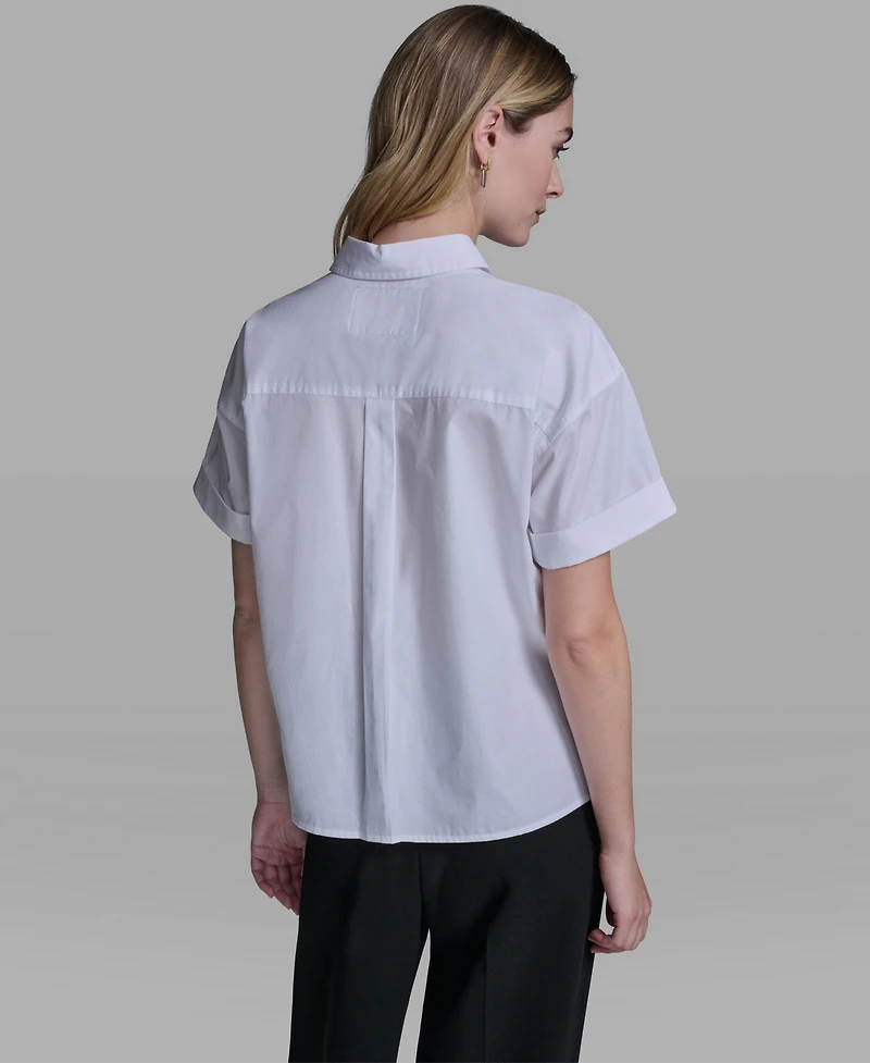 Karl Lagerfeld Paris Women's Collared Short-Sleeve Poplin Shirt