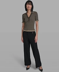 Karl Lagerfeld Paris Women's Collared Short-Sleeves Sweater