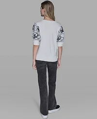 Karl Lagerfeld Paris Women's Floral Short-Sleeve Sweater