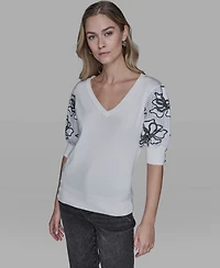 Karl Lagerfeld Paris Women's Floral Short-Sleeve Sweater