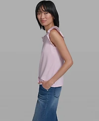 Karl Lagerfeld Paris Women's Scallop Trim Boat Neck Top