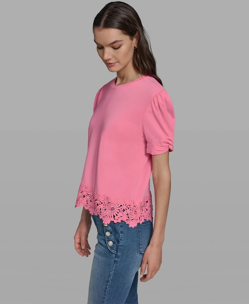 Karl Lagerfeld Paris Women's Crew Neck Short-Sleeve Top