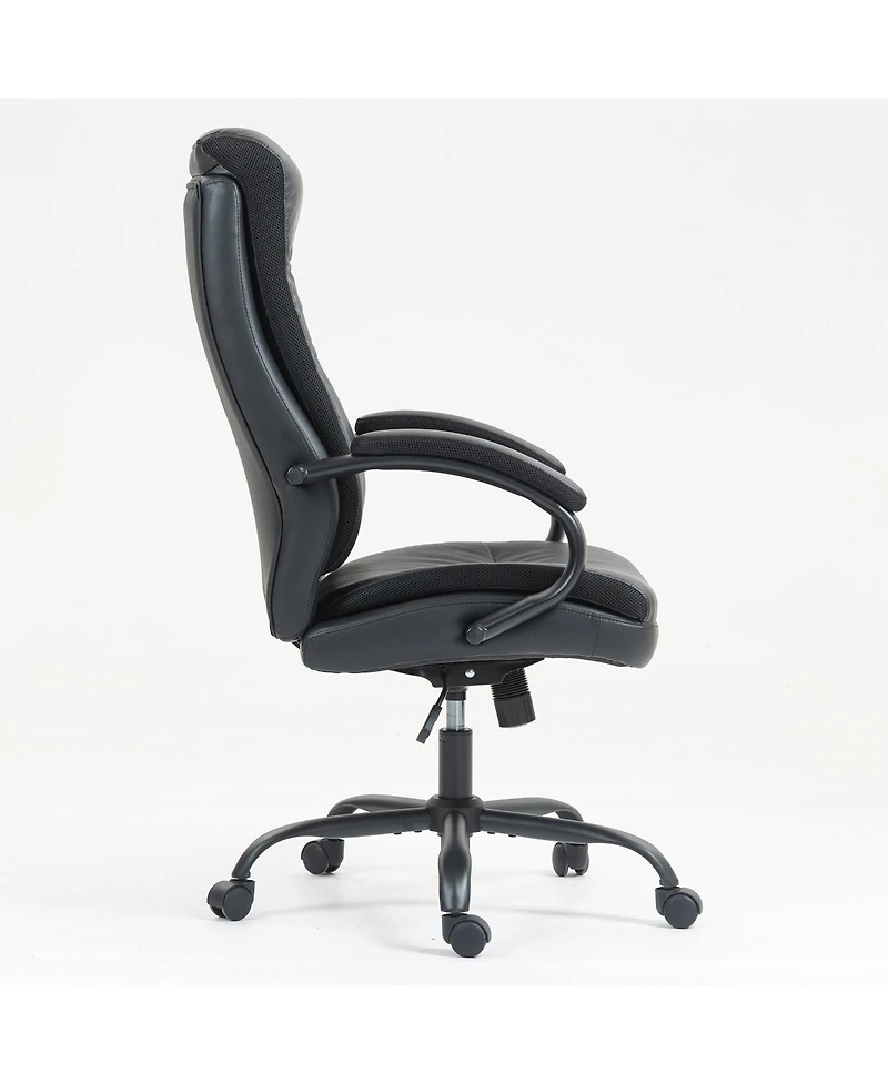 Boyel Living High Back Cotton Office Chair with Wide Seat & Height Adjustment, Grey