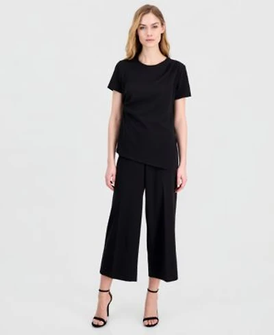 Anne Klein Womens Draped Front Short Sleeve Top Cropped Wide Leg Pants