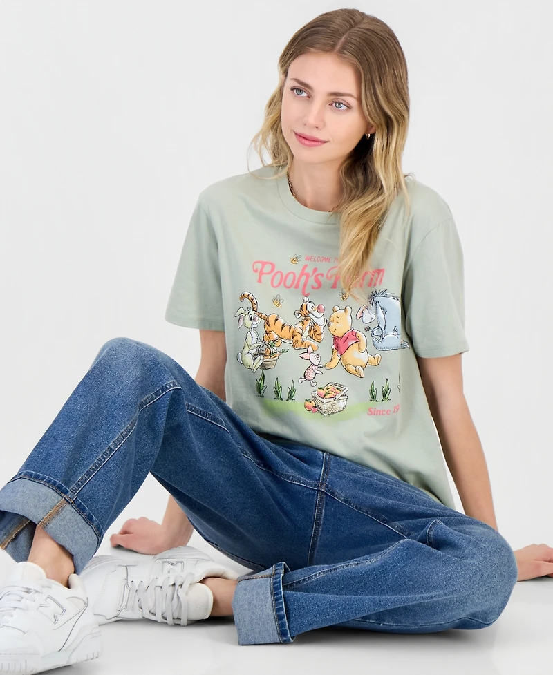 Love Tribe Juniors' Pooh's Farm Graphic Crewneck T-Shirt
