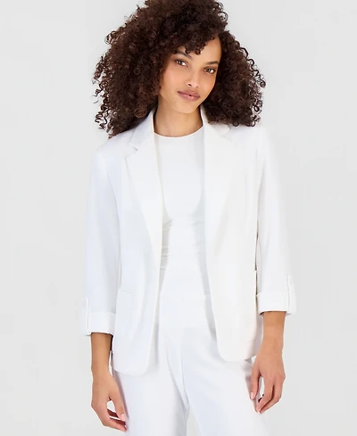 Anne Klein Essentials Petite Roll-Tab-Sleeve Open-Front Blazer