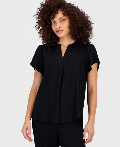 Anne Klein Essentials Petite Textured Tulip-Sleeve Top