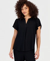 Anne Klein Essentials Petite Textured Tulip-Sleeve Top