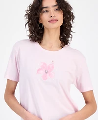 Rebellious One Juniors' Hibiscus Embellished Graphic-Print Tee