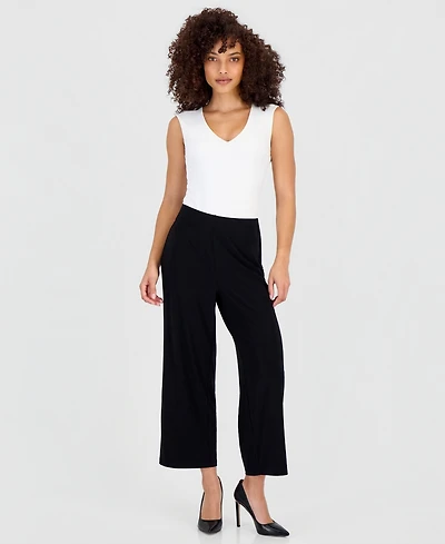 Anne Klein Essentials Petite High Rise Cropped Pull-On Pants