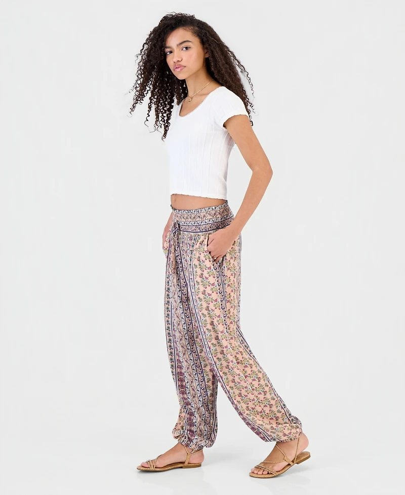 Kingston Grey Juniors' Smocked-Waist Printed Joggers