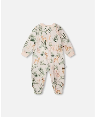 Deux par Baby Girls Cotton Jersey One-Piece Pyjama Peach Deer Print