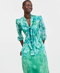 Tahari Asl Women's Tie-Neck Puffed-Shoulder Dress