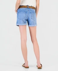 Dollhouse Juniors' Belted Cuffed Denim Shorts