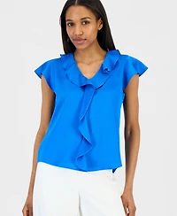 Tahari Asl Women's Ruffle-Trim Cap-Sleeve Blouse