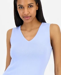 Tahari Asl Women's V-Neck Sleeveless Ribbed-Knit Top