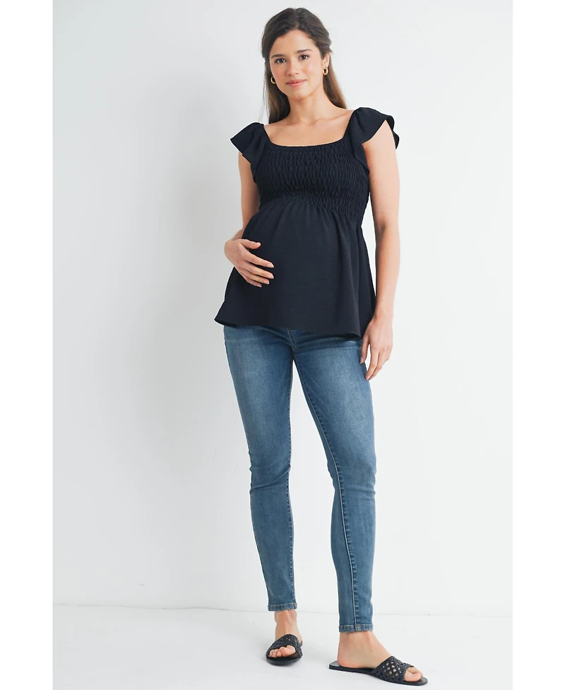 Hello Miz Maternity Smocked Flutter Sleeve Square Neck Top
