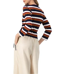 Ivonne Women's V-Neck Wrap Blouse with Color Block Stripes