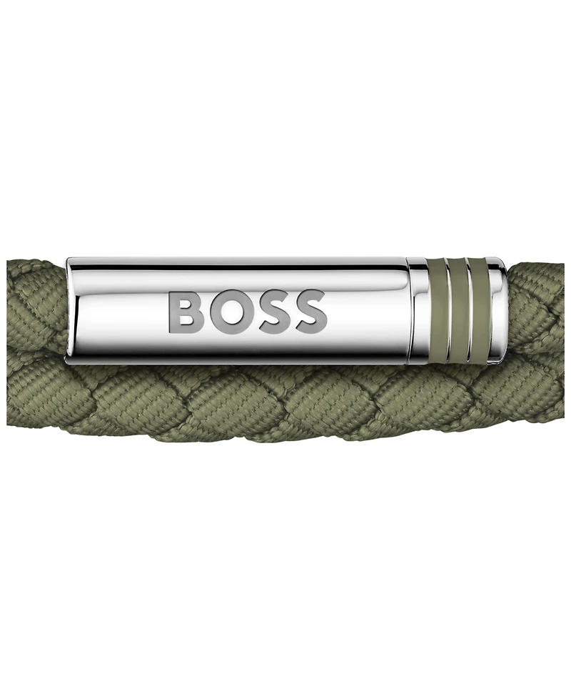 Hugo Boss Men Ares Summer Stainless Steel Green Nylon Cord Bracelet