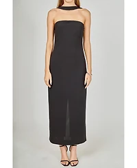 endless rose Women's Neck Detail Fitted Maxi Dress