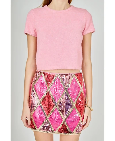 endless rose Women's Fuzzy Short Sleeve Top