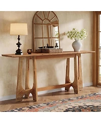 Tribesigns 63-Inch Solid Wood Console Table, Farmhouse Long Sofa Table Behind Couch with Geometric Base for Entryway, Entrance, Living Room