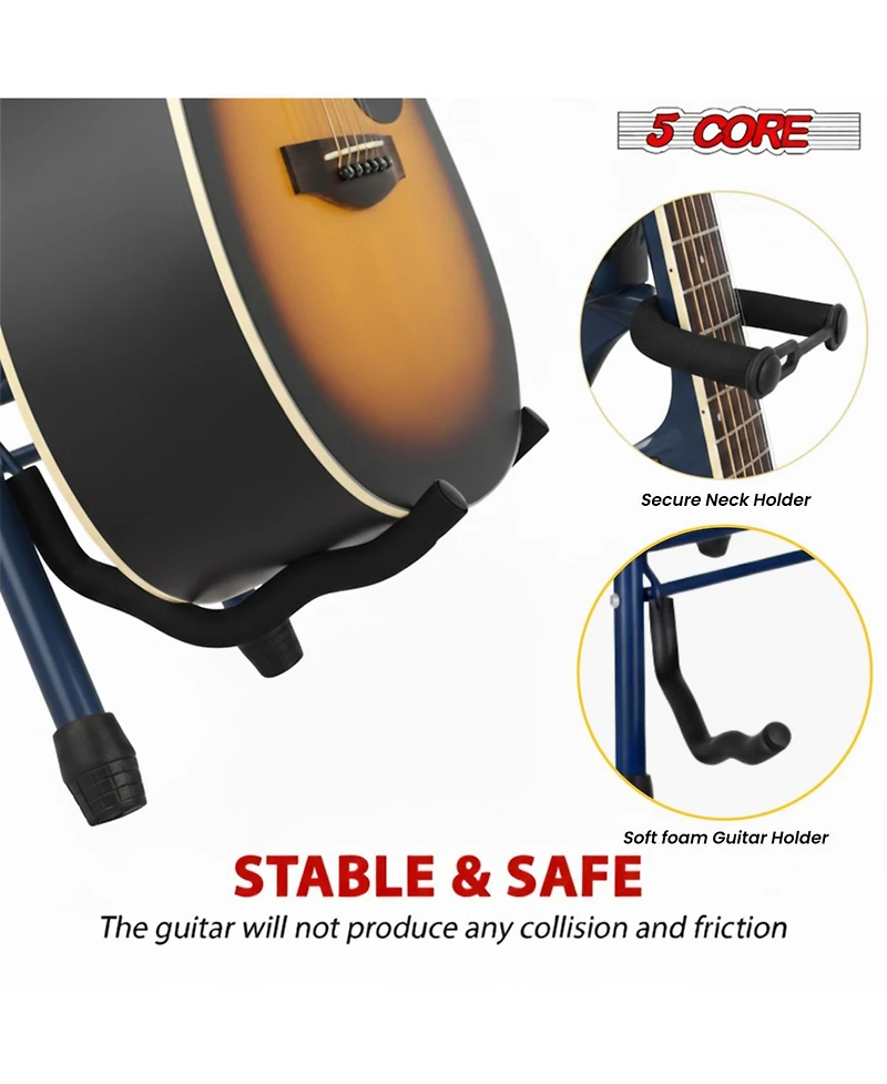 5 Core Guitar Stool 3.15" Padded Chair Foldable Heavy Duty Music Seat Built in Foot Rest Guitar Stand