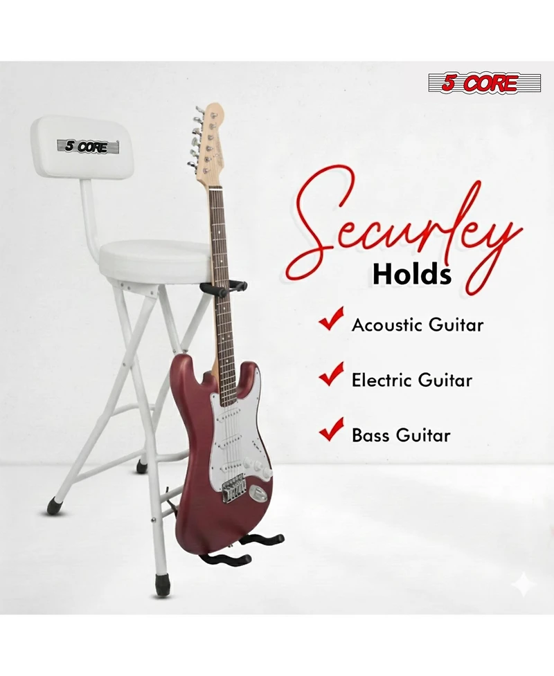 5 Core Guitar Stool 3.15" Padded Chair w Backrest Foldable Music Seat Built in Foot Rest Guitar Stand