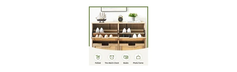 gaomon Rattan Shoe Storage Cabinet with 4 Flip Drawers, Freestanding Organizer Adjustable Shelves for Entryway, Narrow Rack Cabinet,