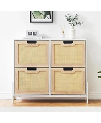 gaomon Rattan Shoe Storage Cabinet with 4 Flip Drawers, Freestanding Organizer Adjustable Shelves for Entryway, Narrow Rack Cabinet,