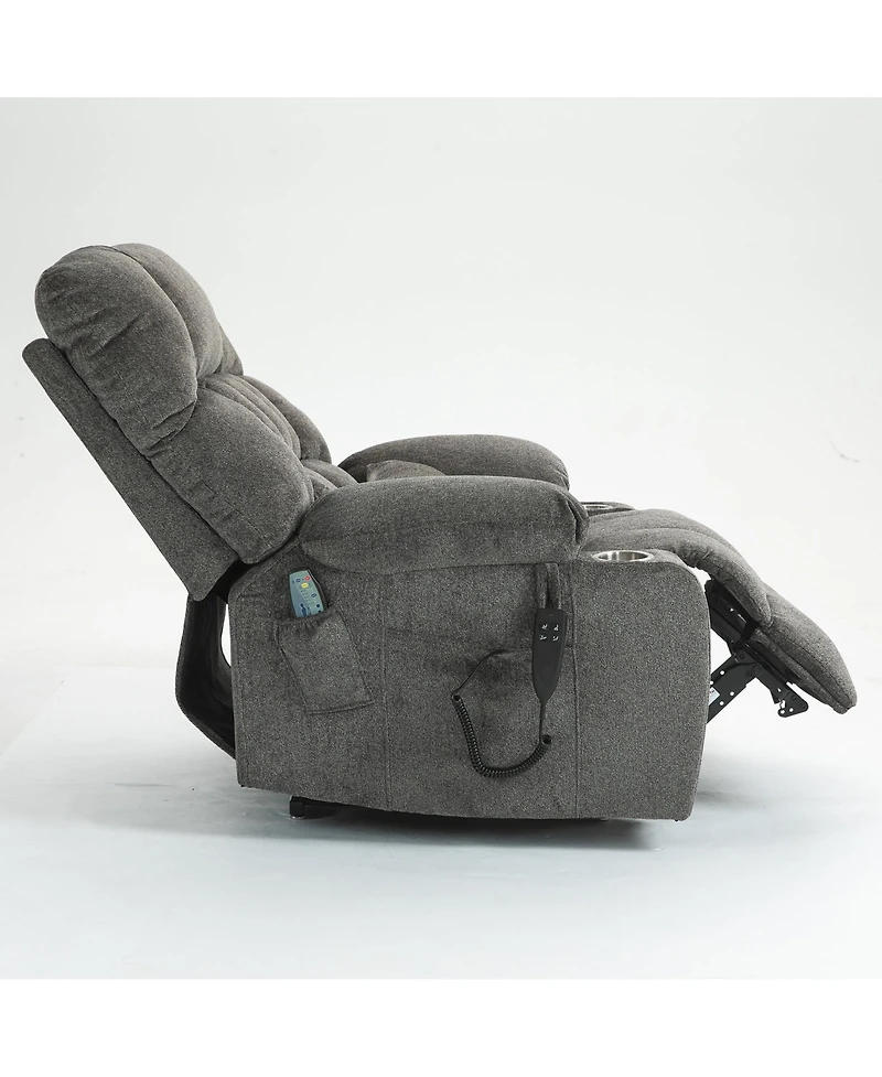 Boyel Living Chenille Lift Recliner with Heat and Massage, 2 Pockets, 2 Cup Holder, 2 Remote, Okin Motor, Dark Grey