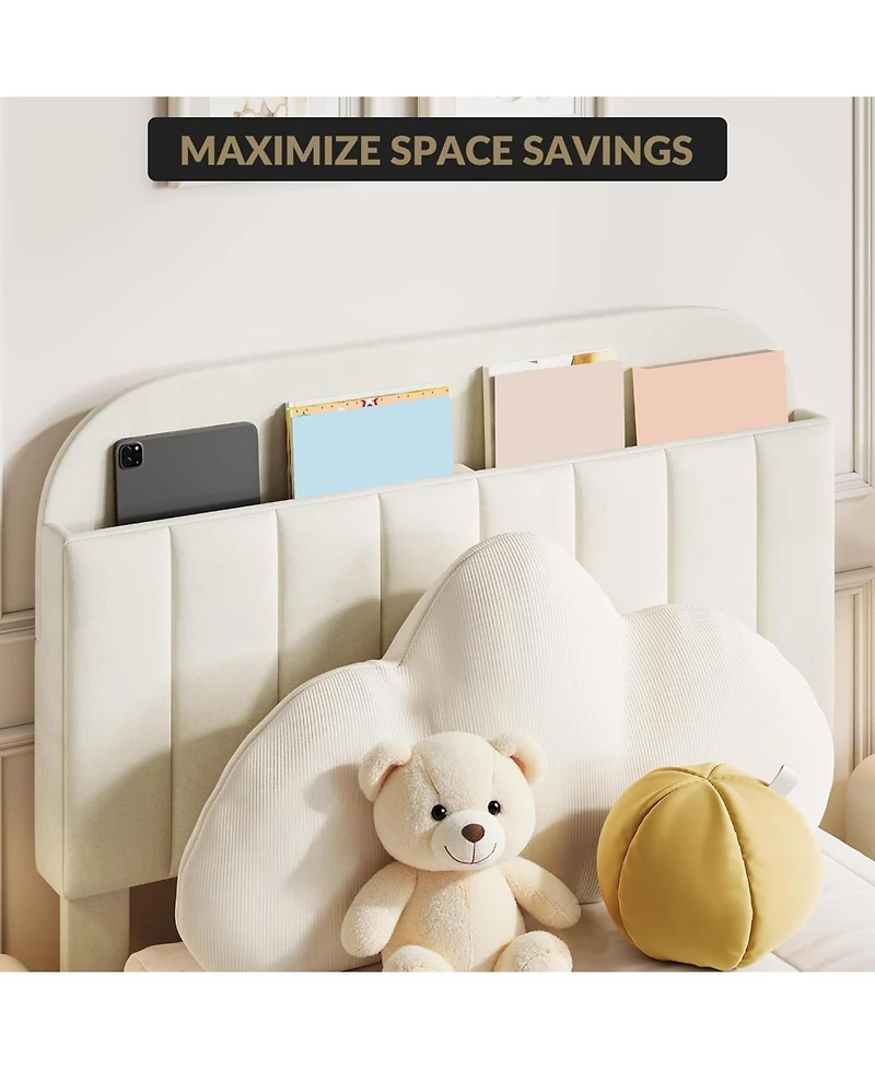 gaomon Twin Bed Frames with Storage Headboard, Velvet Upholstered Platform Frame Strong Wooden Slats
