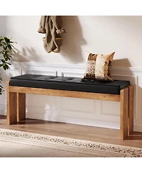 Tribesigns 47-Inch Solid Wood Entryway Bench, Modern End of Bed Bench with Button-Tufted Leather Pad and Wooden Legs
