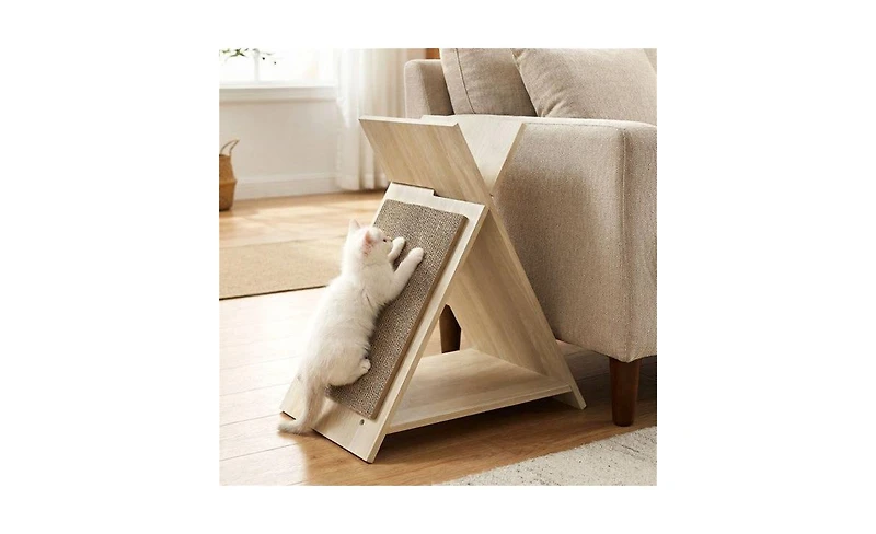 Aostirmotor Space-Saving Cat Scratcher Lounge Combo with Tunnel, 3-in-1 Multi-Level Furniture with Scratching Surface & Wooden Perch