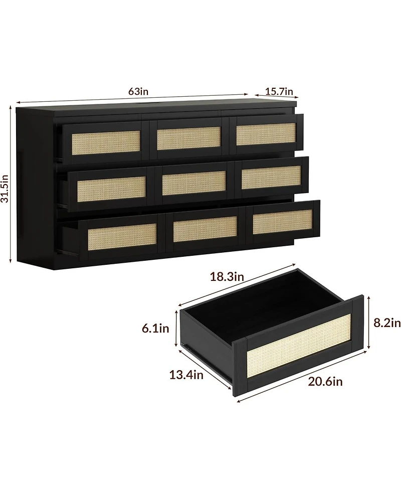 gaomon Rattan 9 Drawer Charging Station Dresser