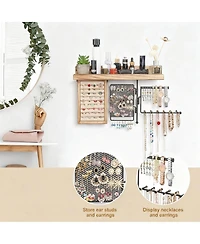 Yigii 4-in-1 Wall Hanging shelves: Wood Shelf, Ring Box, Peg Board, Rotating Necklace Rack