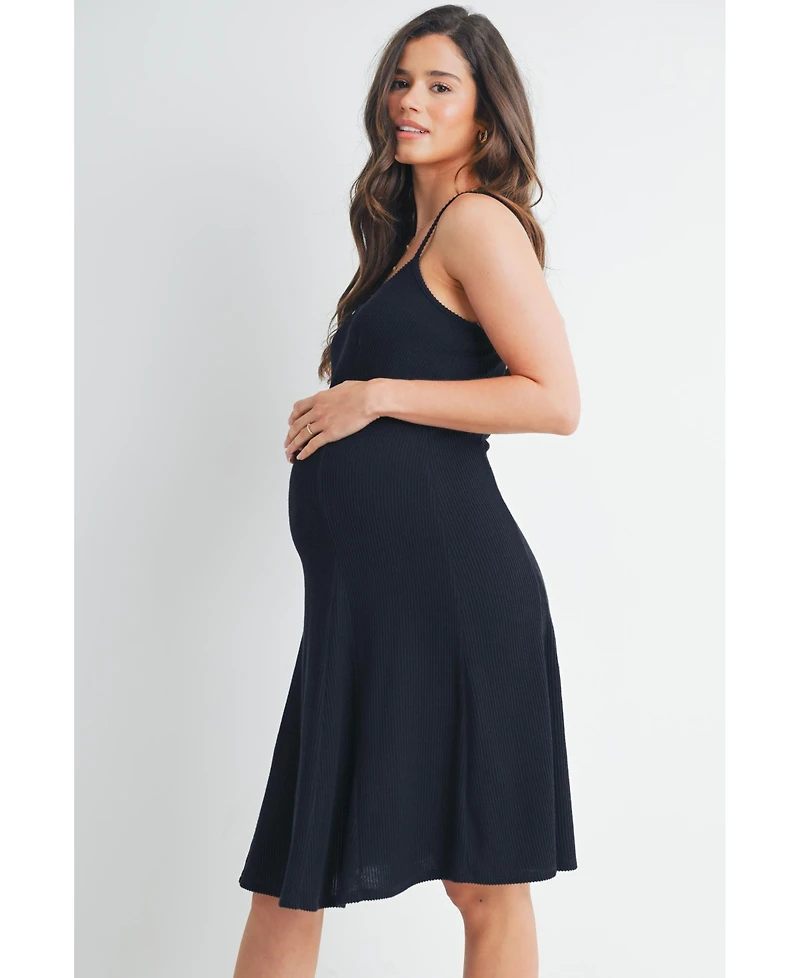 Hello Miz Women's Maternity Ribbed Empire Waist Scoop Neck Sleeveless Dress