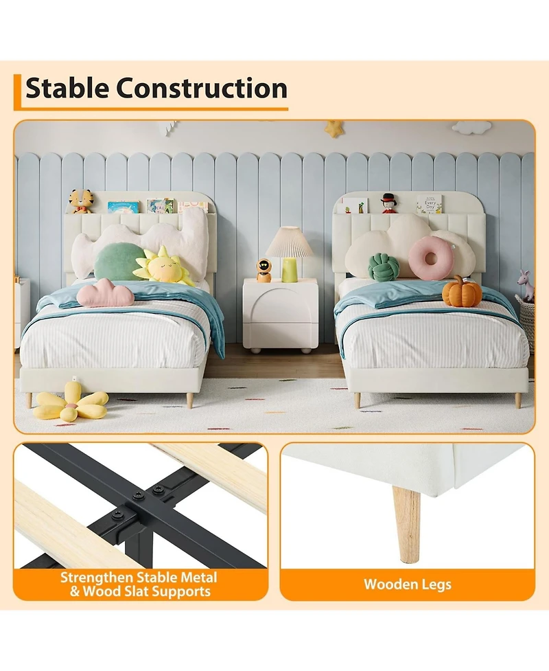 gaomon Twin Bed Frame with Bookcase Headboard