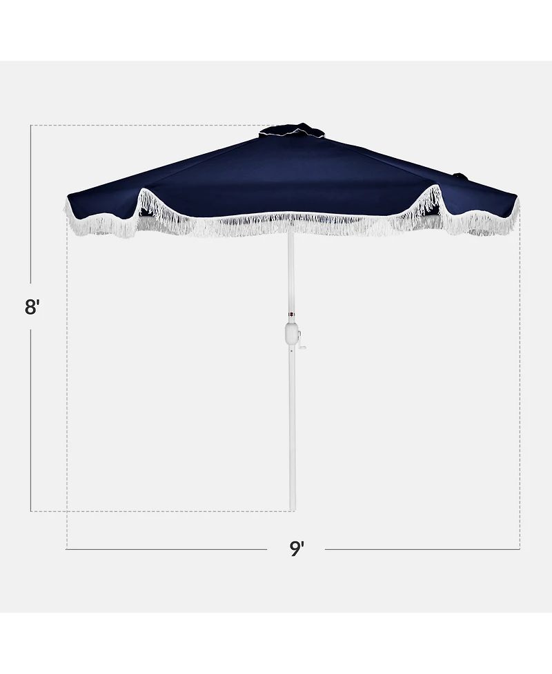Best Choice Products 9ft Fringe Market Umbrella – Boho Patio Sunshade w/ Tilt, UPF50+, Steel Pole for Table, Pool, Deck