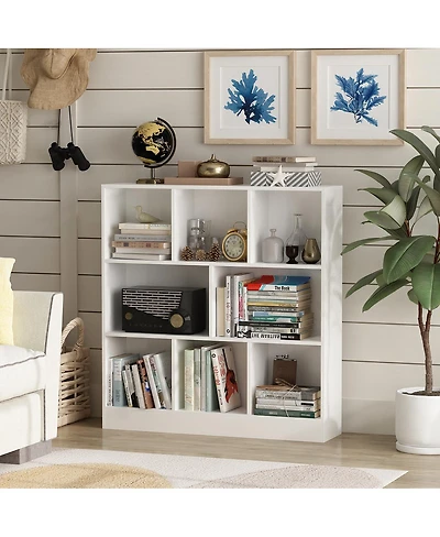 Famapy 5-Shelf Brown Wood Standard Bookcase With 3 Glass Doors and 3 Wood Doors