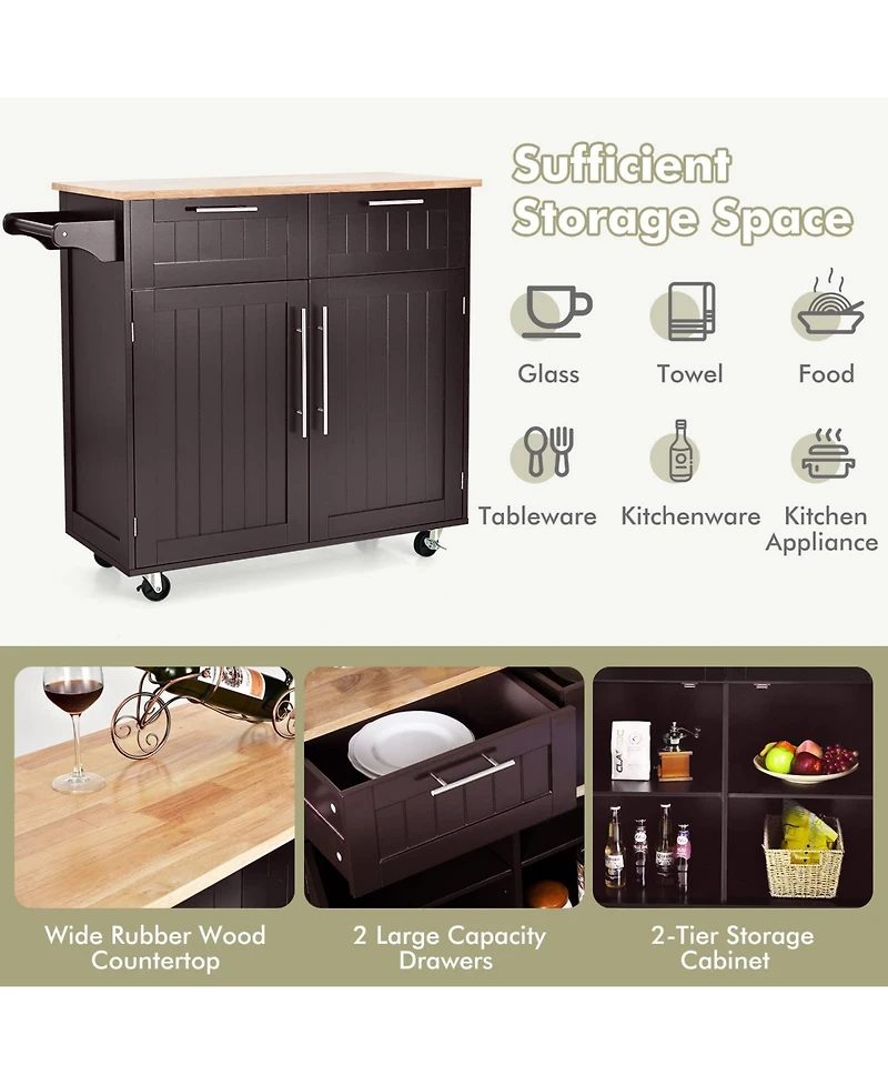 Kitchen Islands Rolling Island Cart Storage Trolley with Towel Rack and Drawer