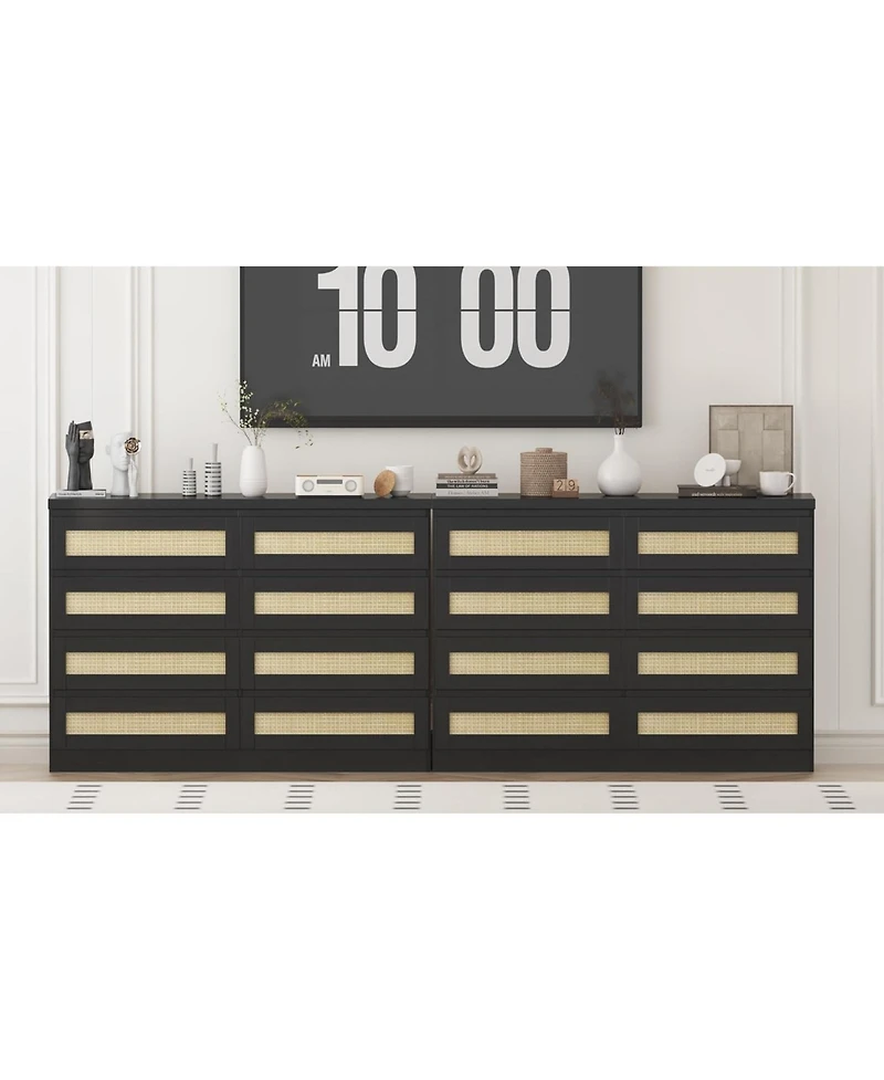gaomon Rattan Dresser for Bedroom, Modern 8 Drawer Wooden Chest, Wide Wood Beside Table Closet, Nursery, Living Room and Entryway